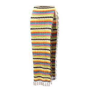 Micas Women's Small Multicolor Rainbow Crochet Split Tassel Cover Up Long Skirt